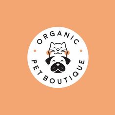 the logo for organic pet boutique is shown on an orange background with a black and white dog