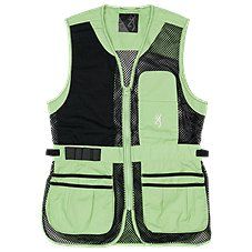 Designed uniquely for her, the Browning\u00ae Trapper Creek Mesh Shooting Vest for Ladies gives female shooters the vest they've waited to wear. This fully equipped Browning shooting vest sports a full-length shooting patch, bellows pockets for shells and gear, and a large back pocket for hulls and additional gear\u2014with a custom fit tailored to the feminine form. Unlike ordinary shooting vests with a bulky design that impedes your movement, the Browning Trapper Creek Mesh Shooting Vest for L Tactical Sleeveless Vest For Outdoor Activities, Sleeveless Tactical Vest For Outdoor Activities, Fitted Sleeveless Vest For Outdoor Activities, Green Sleeveless Vest For Outdoor Activities, Safety Vest, Hunting Clothes, Bellows, Cotton Twill Fabric, Good Brands