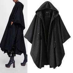 Long Cape Coat, Woolen Coat Woman, Dark Academia Clothes, Long Cape, Academia Clothes, Poncho Coat, Coat For Women, Cape Coat, Woolen Coat