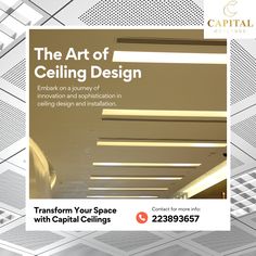 an advertisement for the art of ceiling design