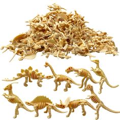 the toy dinosaurs are all different sizes and shapes