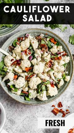 A bowl of Cauliflower Salad with Sweet Basil Dressing, featuring fresh raw cauliflower, crispy bacon, and onions, tossed in a creamy, flavorful dressing. Cauliflower Salad Recipe, The Best Cauliflower, Bacon Cauliflower, Diet Diary, Raw Cauliflower, Raw Vegan Diet, Tastes Better From Scratch, Cauliflower Dishes, Red Onion Salad