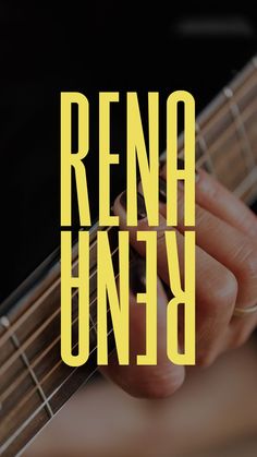 Yellow stacked logo placed over image of woman playing acoustic guitar. Musician Logo Design, Musician Logo