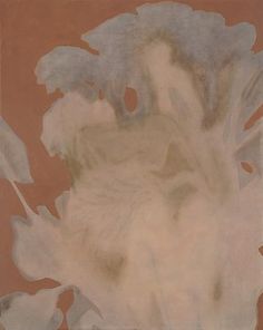 an abstract painting with white and brown colors