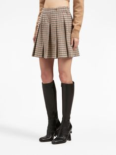 Palm Angels check-pattern Pleated Miniskirt - Farfetch Brown Pleated Skirt With Pleated Hem For Fall, Fall Brown Pleated Skirt With Pleated Hem, Pleated Brown Mini Skirt For Work, Brown Pleated Mini Skirt For Work, Fall Workwear Mini Pleated Skirt, Fall Beige Mini Pleated Skirt, Preppy Mini Pleated Skirt For Fall, Fall Pleated Mini Skirt For Workwear, Fall Preppy Mini Pleated Skirt