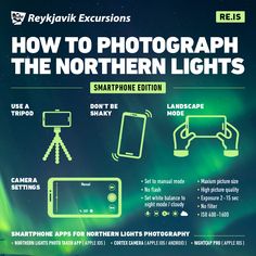 how to photograph the northern lights with smartphones, cameras and flash light info sheet