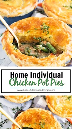 chicken pot pies with text overlay that reads home individual chicken pot pies