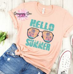 Hello Summer Summer Tshirt, Screen Print Transfers, Summer Graphic Tee, Summer Svg, Winter Shirts, Screen Printing Designs, Summer Design, Hello Summer, Beach Shirts