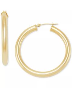 Macy's - 14k Gold Large Polished Hoop Earrings Luxury Hoop Earrings With Shiny Finish, Macy's Classic Hoop Earrings, Macy's Small Hoop Earrings For Formal Occasions, Pick Up, In Store, Buy Online, Hoop Earrings, Diamonds, Free Shipping