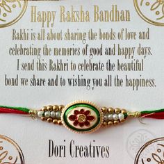 a card with a message written on it that says, happy radisha radhhan