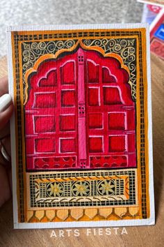 Rajasthan jharokha 2 inspired by jaipur, the pink city of Rajashtan. The acrylic paper painting is made by Parikshita Jain available on artsfiesta.com Rajasthani Fort Paintings, Jarukha Painting, Rajasthan Architecture Sketches, Rajasthani Art Paintings Canvases, Rajasthan Doodle, Rajasthan Jharokha, Rajasthan Theme Decoration, Gullak Painting, Architecture Painting Acrylic