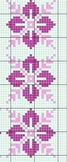 a cross stitch pattern with pink and white squares on the bottom, in different colors