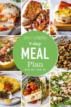 a collage of photos with the words skinnytaste 7 - day meal plan