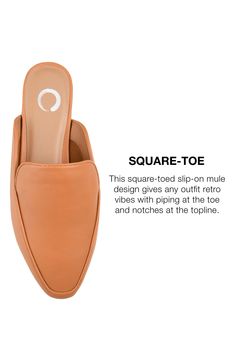 Slip on the Akza to give any outfit retro vibes. A backless version of a classic loafer, this easy-wear mule features a notched topline, stitched piping, and tiny stacked heel for sophisticated style with everyday comfort. Sizing: M=standard width 1" heel Square apron toe Slip-on style Open counter Padded footbed Low block heel Manmade upper/sole Imported Trendy Synthetic Slip-ons For Fall, Trendy Brown Slip-on Mules, Summer Workwear Flat Slip-ons, Everyday Closed Toe Mules For Spring, Trendy Brown Slip-ons For Spring, Trendy Synthetic Mules For Fall, Trendy Spring Mules For Workwear, Casual Synthetic Mules For Work, Casual Synthetic Mules For Fall