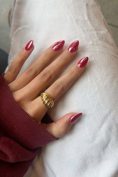 red nails w/ chrome Long Acrylic Nails, Red Nails, Short Nails, Cute Nails, Nail Inspo, Gel Nails, Acrylic Nails, Nail Designs