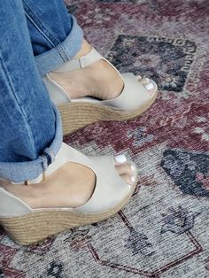 Cream Wedge Sandals With Round Toe, Spring Ankle-high Heels With Cushioned Footbed, Cream Ankle-high Summer Heels, Beige Espadrilles, Beige Wedges, Boutique Shoes, Wedges Shoes, Shoes Color, Womens Shoes Wedges