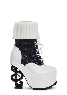 base|blk/wht Cute Ankle Boots For Women, Dolls Kill Shoes Platform, Yru Monster High Shoes, Funky Shoes Unique, Monster High Boots, Monster High Heels, How To Style Platform Boots, Kawaii High Heels, Faux Socks