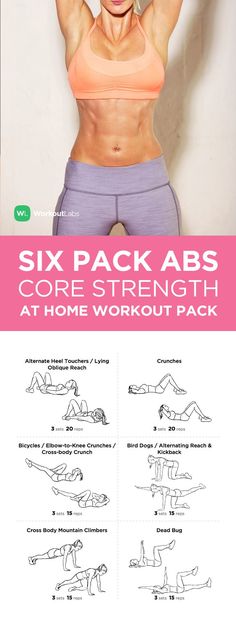 the six pack abs core strength at home workout pack is shown in pink and white