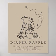 a card with a drawing of a bear holding a baby's diaper