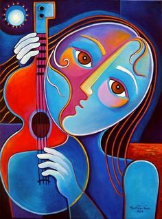 a painting of a woman holding a guitar