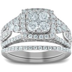 Find POMPEII3 1 1/2 Ct Cushion Halo Round Diamond Engagement Wedding Ring Set 10k White Gold on Editorialist. This classic Engagement ring features 94 round brilliant cut genuine diamonds. The diamonds are prong set in solid 10k white gold high polished mountings. Matching wedding ring is included.