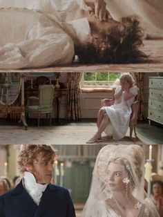 there is a collage of pictures with people in wedding dresses and one woman wearing a veil