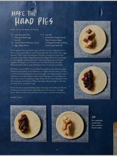 the instructions for making hand pies are displayed