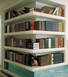 the bookshelf is filled with many different types of books in it's shelves