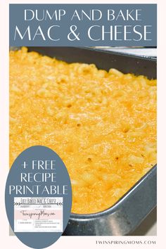 dump and bake macaroni and cheese recipe in a pan with text overlay