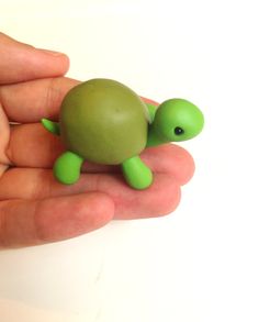 a small green turtle sitting on top of someone's hand