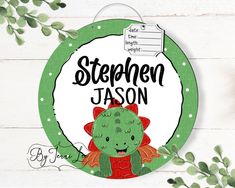 a personalized christmas ornament with an image of a green dragon