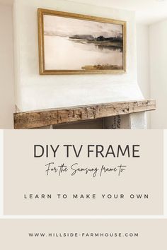 how to make your own frame for the Samsung Frame TV. This budget friendly DIY is the perfect project to elevate any room in your home. Tv With Wood Frame, Samsung Frame Tv Kitchen, How To Make Tv Frame, Tv Wood Frame Mounted Tv, Sony Tv Frame, Make Frame For Tv, Frames For Samsung Frame Tv, Wall Mounted Tv Frame, Tv To Console Ratio