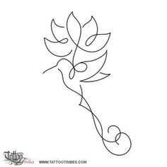 the outline of a flower that is drawn in one line and has leaves on it