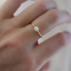 Dainty Opal Ring Opal Stacking Ring White Opal and CZ Ring | Etsy Opal Rings With Halo Setting For Weddings, Dainty Opal Wedding Ring With Birthstone, Dainty Opal Round Band Wedding Ring, Adjustable Gold Opal Ring For Wedding, Gold Opal Ring With Halo Design - Gift, Dainty Birthstone Ring With Halo, Dainty Round Birthstone Ring With Halo, Dainty Opal Ring For Wedding With Round Cut, Gold Opal Birthstone Wedding Ring