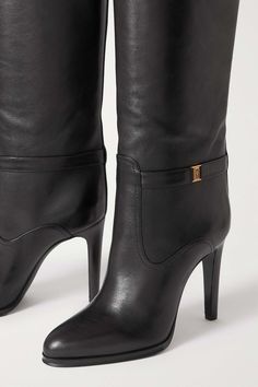 Interesting Shoes, Chic House, Black Leather Knee High Boots, Leather Knee Boots, Leather Knee High Boots, Thigh Boots, Thigh Boot, Saint Laurent Shoes, Beautiful Boots