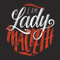 the words i am lady march written in red and white ink on a black background