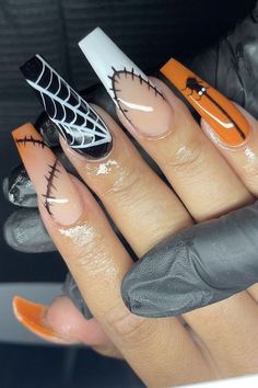 These Black Halloween Nails Are Blowing Up on Pinterest! Make your Holloween Nails unforgettable! Get ready to be inspired by these stunning Black Halloween Nails that are perfect for the spooky season! From Pink Halloween Nails and Purple Halloween Nails to fun Pumpkin Nails, these designs will elevate your nail game. Try out creative Halloween Press On Nails or go for intricate Nail Art Halloween featuring Bat Nails. Whether you’re looking for Cute Halloween Nails or bold Halloween Acrylic ... Spooky Nails Coffin Shape, Spider Web Stiletto Nails, Halloween Nails With French Tip, Halloween Nails Long Coffin, Spooky Halloween Nails Simple, Simple Halloween Nails Coffin, Purple Halloween Nails, Pink Halloween Nails, Halloween Nails Ideas