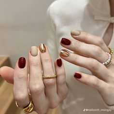 Christmas Nails Korean Style, Maroon Nails, Diy Acrylic Nails