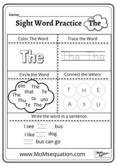 Download free sight words worksheets for the words the, MY, YOU, ALL, IS IT.what are sight words?? Difference b/w Sight words and phonics?-Homeschooling resources Sight Word Worksheets, Education Information, Sight Word Practice, Special Education Resources, Phonics Worksheets, Phonics Activities