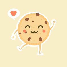 an illustration of a cookie running with a heart in the background