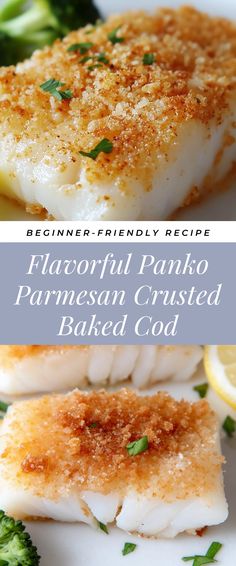 Image for Flavorful Panko Parmesan Crusted Baked Cod Baked Fish With Panko Crumbs, Baked Cod Breadcrumbs, Panko Crusted Flounder, Cod Recipes Healthy Air Fryer, Flavorful Cod Recipes, Cod Almondine Baked Fish, Parmesan Crusted White Fish, Tilapia Recipes Parmesan Crusted, Pecan Crusted Cod