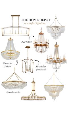 the chandelier is shown in different sizes and colors, with measurements for each light fixture