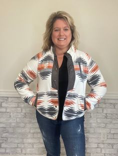 Check out our Western Aztec Fleece Jacket! This cozy jacket features a striking Aztec pattern and is made from 100% polyester for ultimate comfort. It boasts snap buttons, a convenient side chest zipper, and a stylish design that effortlessly blends fashion and function. Perfect for keeping warm while looking great, this fleece jacket is a must-have addition to your wardrobe. Fits true to size Aztec Jacket, Western Aztec, Side Chest, Fleece Jacket Womens, Cozy Jacket, Aztec Pattern, Simple Shirts, Womens Fleece, Winter Jackets Women