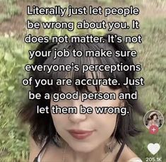 a woman with black hair is looking at the camera and has an interesting quote on it