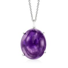 Ross-Simons - C. 1990 Vintage 14.60ct Amethyst Pendant Necklace in 14kt, 18kt Gold. 16". C. 1990. Flaunting the traditional February birthstone, this Estate collection pendant necklace is sleek and simple with vivid gemstone color in an ample size. A bold 14.60 carat oval amethyst cabochon catches the eye in a polished 18kt white gold setting, suspended from a 14kt white gold cable chain. Lobster clasp, amethyst pendant necklace. Exclusive, one-of-a-kind Estate Jewelry. Amethyst birthstones are Amethyst Pendant Necklace, Amethyst Birthstone, Amethyst Necklace Pendant, February Birthstone, Amethyst Pendant, February Birth Stone, Estate Jewelry, Gemstone Colors, Cable Chain