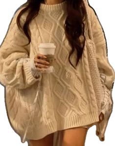 Oversized Beige Long Sleeve Sweater, Oversized Long Sleeve Beige Sweater, Oversized Beige Crew Neck Sweater, Oversized Knitted Trendy Sweatshirt, Cozy Cable Knit Long Sleeve Top, Cozy Long Sleeve Cable Knit Top, Winter Cream Cotton Knit Top, Casual Cable Knit Turtleneck Top, Oversized Cotton Cable Knit Sweater