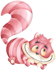 a watercolor painting of a pink cat with stripes on it's chest and tail