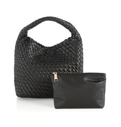 Give your handbag collection a sleek update with Shiraleah’s Blythe Mini Hobo. This hobo features a smooth vegan leather body, and woven texture, adding dimension to this sophisticated bag. Measuring L 9" x W 4" x H 9", the Blythe Mini Hobo is equipped with a single shoulder strap and removable top zip pouch, perfect for all your smaller items. This timeless bag is sure to be a favorite of yours for seasons to come. Pair with other items from Shiraleah to complete your look! Color: Black L 9" X Black Woven Leather Hobo Bag For On-the-go, Black Woven Hobo Bag With Top Handle, Black Woven Top Handle Hobo Bag, Chic Woven Leather Hobo Bag For On-the-go, Black Woven Leather Hobo Bag For Shopping, Modern Black Hobo Bag With Woven Leather, Modern Black Hobo Bag With Intrecciato Weave, Black Leather Woven Hobo Bag, Modern Black Woven Leather Hobo Bag