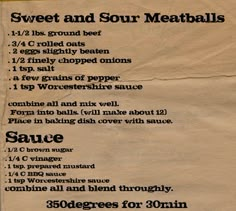 a menu for soup and meatballs is shown here