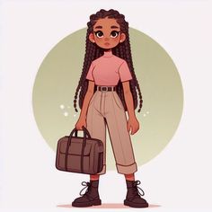 a girl with braids holding a briefcase